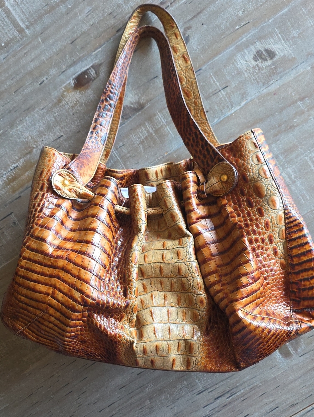 Genuine Croc-Embossed Brown Leather Tote Bag with Matching Wallet - Picture 15 of 16